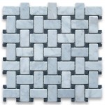 Carrara White 1x2 Basketweave with Black Dots Tumbled Marble Mosaic